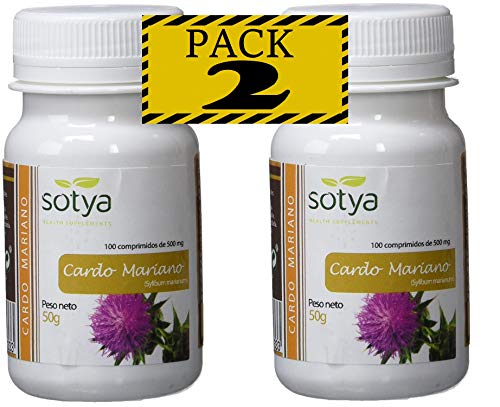 SotyaBelsan Cardo Mariano 500 mg 200 comprimido(2 botes de 100) extracto seco Silimarina 80%+30% Silibina, depurativo limpiador y desintoxicante natural para el hígado. Ayuda digestión de las grasas
