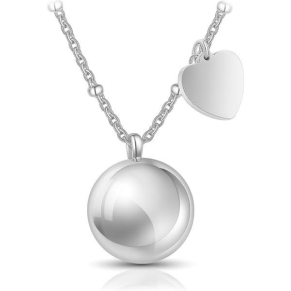 SAGA GIOIELLI Collana Chiama Angeli Per Gravidanza - Bola Messicana Bianca Con Manine, Catena Acciaio 100 Cm, Confezione Regalo