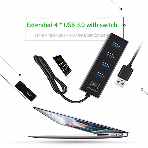 Usb Hub Super Speed 4 Port USB 3.0 Hub Extra Leicht Verteiler bis zu 5Gbs für Apple MacBook,Windows Laptops und Ultrabooks,Tablet-PC und Smartphone(Schwarz ) - 4