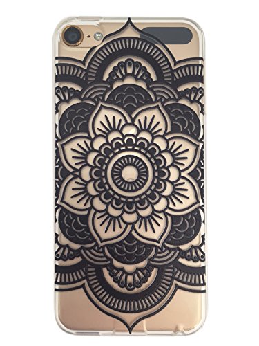 iPhone 5, iPhone 5S, iPhone SE NOVAGO® Coque gel souple incassable et solide avec impression motif fleuri de qualité (Rosace Noire)
