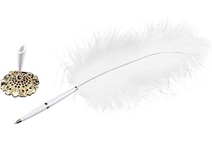 Zerodis Plume D'autruche Vintage Plume Stylo Crayon De Luxe Swan Stylo De Mariage Plume De Mariage avec Titulaire En Métal(Gold Base)