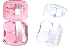 HFYMXNB Contenedor de lentes de contacto, porta lentes de contacto de viaje, fundas para lentes de contacto, caja para viajes, casa, cómodo de poner en bolsillos, bolsas (blanco rosa), 5,1 x 5,8 x 1,6 cm