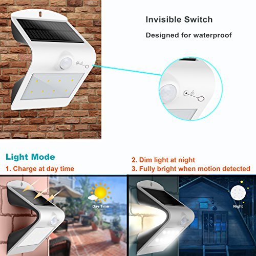 HonestEast Solarleuchte LED, 6000K Solarlampe Sicherheits mit bewegungsmelder solarleuchten garten led Außenwandleuchten solarlicht für Haus Zaun Garten Garage Schuppen Treppe Garten Deko (Silber) - 4