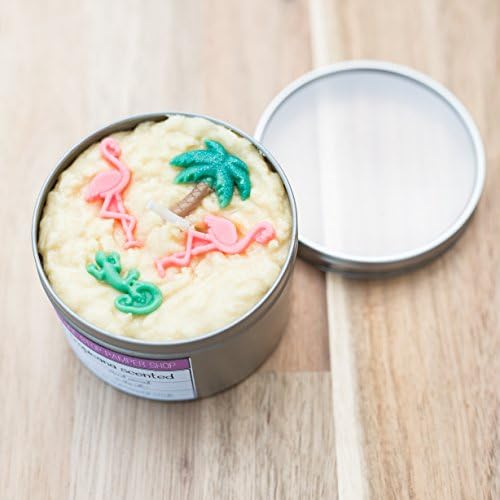 Flamingo candle in a tin Club tropicana scented fragranced home decor gift sparkly glitter cute beach summer colourful