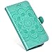 Produktbild QPOLLY Kompatibel für Motorola MOTO G7 Power Hülle,PU Leder Klapphülle Mandala Blumenmuster Ledertasche mit Kartenfach im Brieftasche-Stil Magnet Schutzhülle Standfunktion Handytasche Book Case,Grün