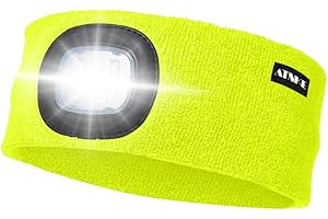 ATNKE LED Lighted Headband, USB Rechargeable Running Hat Ultra Bright 4 LED Waterproof Light Lamp Headlamp High Stretch Moisture Wicking Multi-Color