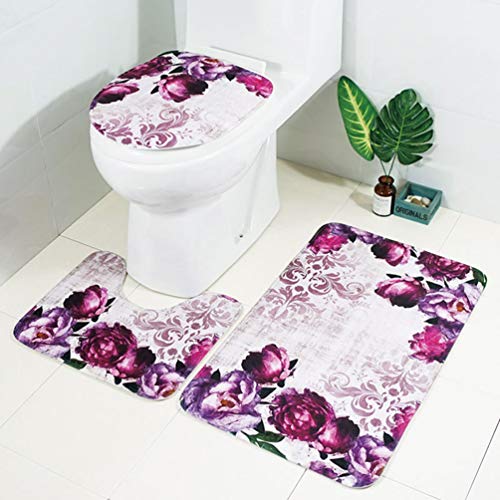 Kuncg-Tapis-de-Bain-Antidrapant-Tabsorbant-Ensemble-Tapis-Carr-Moderne-Imprim-Floral-Tapis-de-Douche-Tapis-de-WC-Tapis-Contour-Doux-Tapis-Bain-Confortable