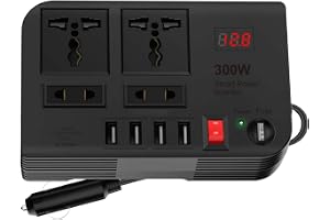 Car Laptop Charger, 300W Car Inverter DC 12V to AC 220V, 4 USB Ports Fast Charging, 2 Universal Sockets, Multifunctional LED Display, Extra Fuse, Universal Laptop Charger for Car