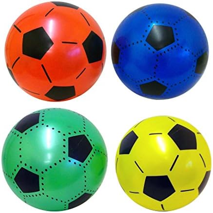 Huggables Set of 4 x Lightweight Plastic Soccer Football 9" In Size - Comes Deflated, Ideal for party bag fillers, beach fun.