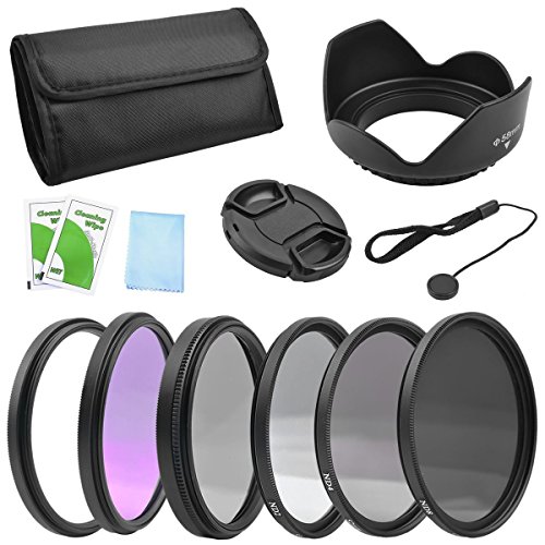 BPS 58mm Lens Filter Accessory Kit:58mm UV Filter Set(UV + CPL + FLD) + 58mm ND Filter Set(ND2 + ND4 + ND8) + Tulip Lens Hood + Snap-On Front Lens Cap + Cap Keeper Leash + Filter Porch + Cleaning Cloth for Canon EOS 700D 1200D 750D 1100D Nikon D3200 D7200 D3300 Sony A77 Alpha A58 A99 Alpha A3000 Pentax K-50 K-3 KS-1 Digital SLR Caera