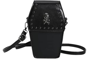 CRGANGZY Cartoon-Kreuz-Umhängetasche mit Reißverschluss, Gothic-Geldbörsenriemen, verstellbar, Damen-Sarg-Umhängetasche, PU-Leder, Neuheit, Halloween, vielseitige Tasche