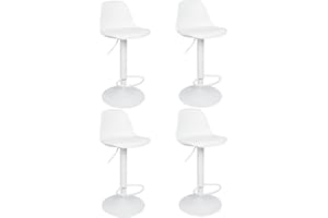 RELOVE Sgabello da Bar Moderno Sgabello Alto con Schienale in Simipelle Sedia Alta da Cucina Regolabile Girevole (4pc-B bianco puro)