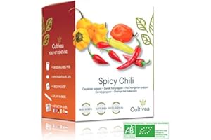 CULTIVEA® Kit para Cultivar Pimientos - 100% semillas orgánicas - Idea de regalo (Pimienta de Cayena, Pimienta Barak, Pimienta Húngara, Pimienta Dulce, Pimienta Naranja Habanera)
