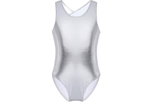 inhzoy Body Ginnastica Artistica Bambina Intimo Senza Maniche Metallici Leotards con Spalline Asimmetriche Tuta da Danza Classica Moderna Balletto Dancewear Jumpsuit