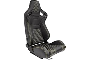 AUTO-STYLE AUTOSTYLE Sedile Sportivo 'AK' - Finta pelle Nero + Cucitura Gialle - reclinabile doppia regolazione - incl. Slitte