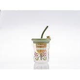 &Ccedil;i&ccedil;ek Desenli Cam İ&ccedil;ecek Bardağı, &Ccedil;i&ccedil;ek Temalı Pipetli Bardak, Kapaklı, Aroma B&ouml;lmeli, Eğlenceli ve Dekoratif Tasarım, 450 ml