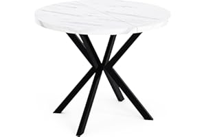 WFL GROUP Tavolo da Pranzo Rotondo Allungabile - Tavolo Loft Style Con Gambe in Metallo - 100 a 180 cm - Tavolo Quadrato Stile Industriale Per il Soggiorno - Salvaspazio - Marmo Bianco - 100 cm