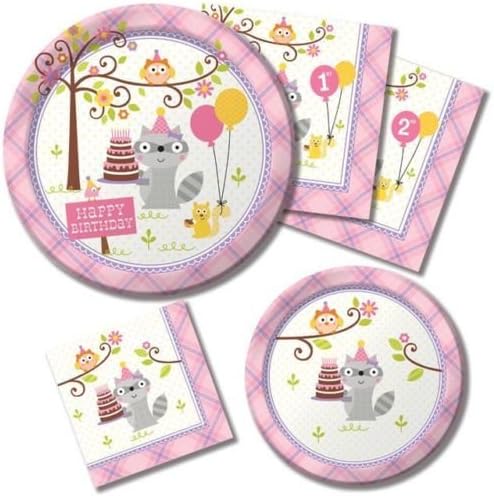Happi Woodland Girl Basic Birthday Party Pack for 8 - Plates, Cups, Napkins & Tablecover