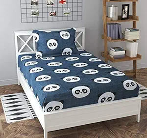 PNP Textiles Panda Cartoon Printed Kids Room Single Fabric Glace Cotton Bedsheet : 90 x 60 inch with 1 Pillow Cover :18 X 28 inch (Multicolour, Design-16)