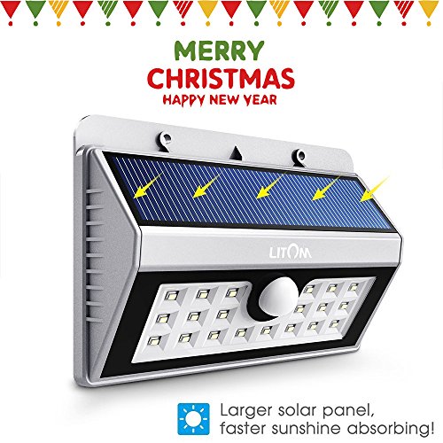 Litom Solarleuchten, Solar Wandleuchte,Solar Außenleuchte 20 helle LED drahtlose Solarleuchte fürGarten, Zaun, Garten, Garten Deko, Garage, Treppe usw. Silber 2 Stück - 2