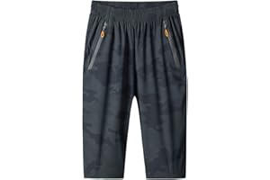 MakingDa Pantaloncini da uomo a 3/4, pantaloni da jogging Capri, casual, sportivi, estivi, con cerniera larga, per palestra, corsa, allenamento, pantaloni corti in vita con elastico sotto il