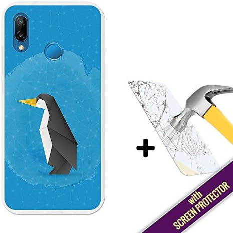 3B Huawei P20 Lite Cover Gel Flexible, [ +1 Tempered Glass Screen Protector ], TPU Case made of Silicone, protects your Smartphone, with our exclusive designs - Origami penguin.