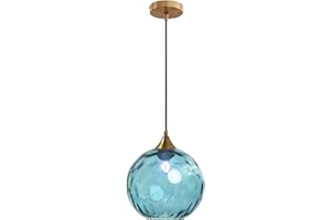 EUONE_CLOTHES Lampadario a Sospensione a Sfera in Vetro Ondulato con Finitura Oro Lampada a Sospensione a Soffitto Industriale Vintage E27 Per Sala da pranzo Cucina - Azzurro