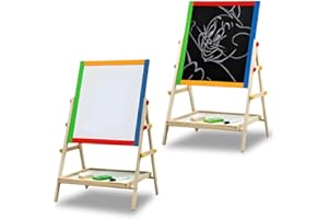 BONAFIDE 2 in 1 Quality Wooden Art Easel, Double Sided Height Adjustable Whiteboard & Blackboard for Kids Easel, Fun Play Educational Activity Learning for Kids