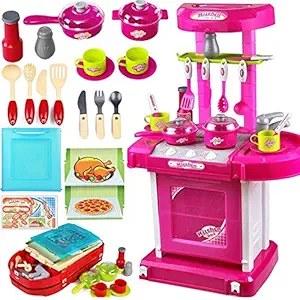 KINDRED Kitchen Set for Kids, Cooking Toy Light and Sound with, pots Oven, Simulation Stove Sink appliances, and Other Kitchen Accessories, Great Gift Toys for 3+ Years Old Girls