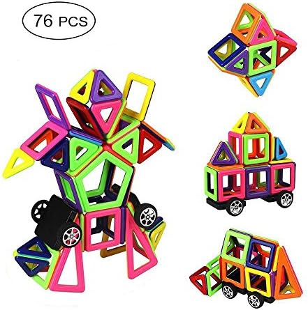 Mcrine Magnetic Building Blocks Set, Magnet Kids Construction Stacking Toy with Instruction Booklet for Kids Over 3 Years Old … (76 pcs Mini)