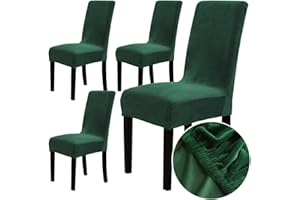 CHICKWIN Chickw1 Chair Covers, Set of 4, Velvet Chair Covers for Swing Chairs, Dining Room Chairs Covers for Wedding, Hotel, Kitchen, Banquet, Parties, Stretch Chair Covers (4, Dark Green)