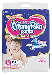 MamyPoko Pants Extra Absorb Diapers Monthly Pack, Medium (Pack of 120) for Kids