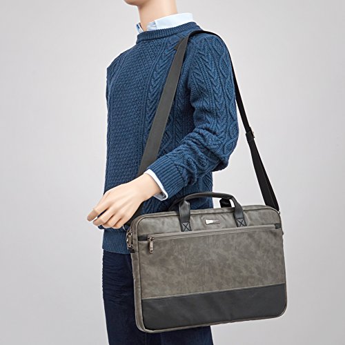 Laptoptasche 17.3, Evecase Premium Doppelfarbige Umhängetasche mit Gepolstert Laptopfach, Fronttasche, Zubehörfach für Laptop in 17,3 Zoll – Waschbär Grau - 7
