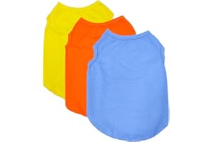 LIAMCUTE 3 Stück Hunde-Shirts für Kleine Hunde Sommer Weiche Baumwolle T-Shirt,Hund Soft Tank Top Ärmellose Weste Hund T-Shirt für kleine mittelgroße Hundekatze Kleidung (Orange, Gelb, Hellblau(2XL)