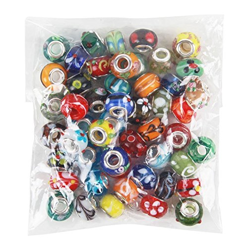 Nicebuty 50 pièces Lot) en verre de Murano européen Mélange de Compatible avec la plupart des bracelets à breloques