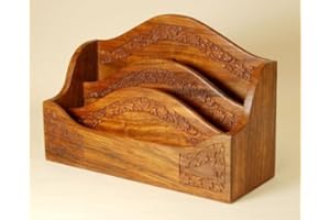 PURITY PRODUCTS 3 Compartment Rustic Carved Wooden Letter Rack