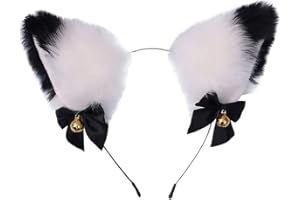 Dodheah Orecchie Gatto Cerchietti per Capelli Mollette per Capelli con Orecchie da Volpe/Gatto Gatto Accessori per Festa Costume Carnevale Halloween Natale Donna Ragazza Bianca+Nera