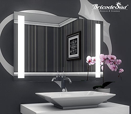 Bricode Süd Wandspiegel, Badezimemrspiegel mit LED Beleuchtung 80x60cm Tower Badspiegel warmweiß (C/96/60)