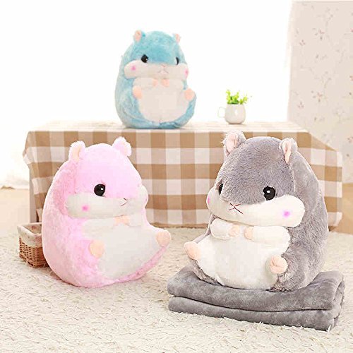 YunNasi 2 in 1 Schöner und Niedlich Plüschtier Hamster kissen mit Fleece Blanket Super Witziges und Süßes Geschenk für Kinder und Freundin 50cmX30cm - 3