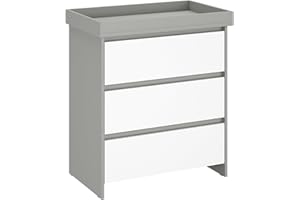 Shefa Kids Grey-White 3-Drawer Baby Changing Table with Drawers – Ergonomic Baby Changing Unit & Diaper Changing Station, Convertible Changing Table Unit, Nursery Furniture