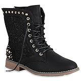  Schnürstiefeletten Damen Stiefeletten Spitze Nieten Schuhe 147515 Schwarz Nieten 38 Flandell