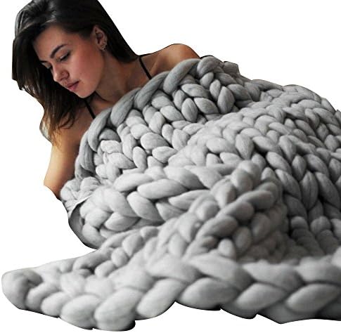 Sofa Throw Handmade,Giant Chunky Knitted Blanket Thick Wool Bulky Knitting Throw for Bedroom/Sofa/Living Room (Gray, 100x120cm/39.4x47.3")