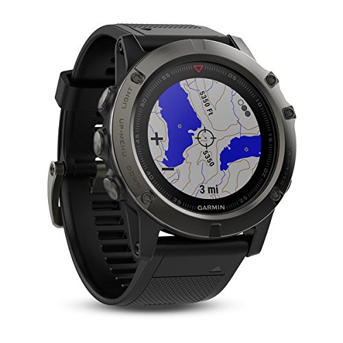 Garmin Fenix 5X- Reloj GPS con pulsómetro, zafiro gris con correa negra, talla 51 mm