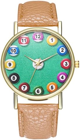 Sepbear Table Tennis Pattern Dial Quartz Watch with PU Leather Strap for Men Women Beige Yellow