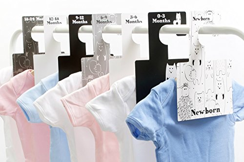 Belo and Me Baby Wardrobe Dividers Set | Monochrome Animals Design Collection | Double-sided Wardrobe Hangers | Organise Wardrobe according to Age | Fits all Standard Nursery Rails | Pack of 7 | Monochrome