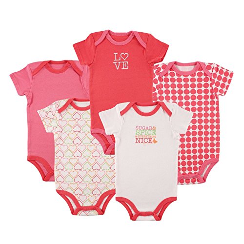 Luvable Friends Hanging 5 Pack Bodysuits Vests (9-12 Months, Pink Sugar and Spice)