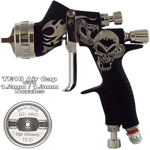 DeVilbiss GTI ProLite SKULL TE10 High Efficiency Air Cap Solvent/Waterbase Spray Gun 1.2/1.3mm Set Up can be used for waterbased and also lacquer - this is a good all rounder to do multiple tasks