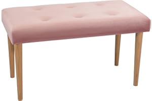 LORDLY Banco Tapizado con Patas de Madera PRUDHOMME NAT 80x40cm - rosado Terciopelo, Taburete Acolchado para Pie de Cama, Banqueta, Puf, Asiento cómodo, Otomana para Recibidor Entrada Dormitorio Salón