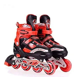 Portible Adjustable Size Inline Skates with LED Flash Light On Wheels for Kids Age 10 to16 Years (Pack of 1).