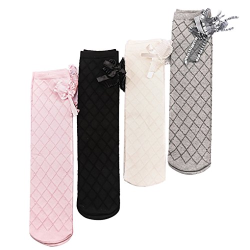 Happy Cherry 4 Pairs Girls Fashion Bowknot Knee High Socks